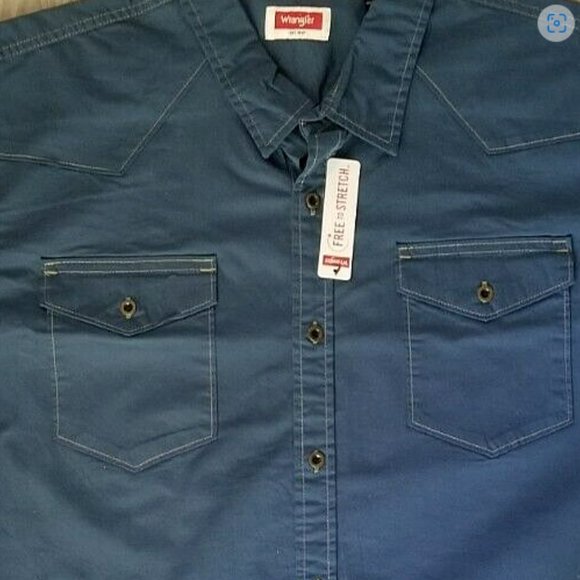Wrangler Short Sleeve Button Up Blue Shirt Men's 2xl Free To stretch,  Western - Picture 4 of 6